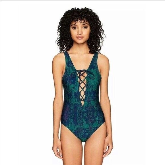 Volcom Stone Row x Georgia May Jagger Swimsuit S One Piece Green Blue - Picture 1 of 7